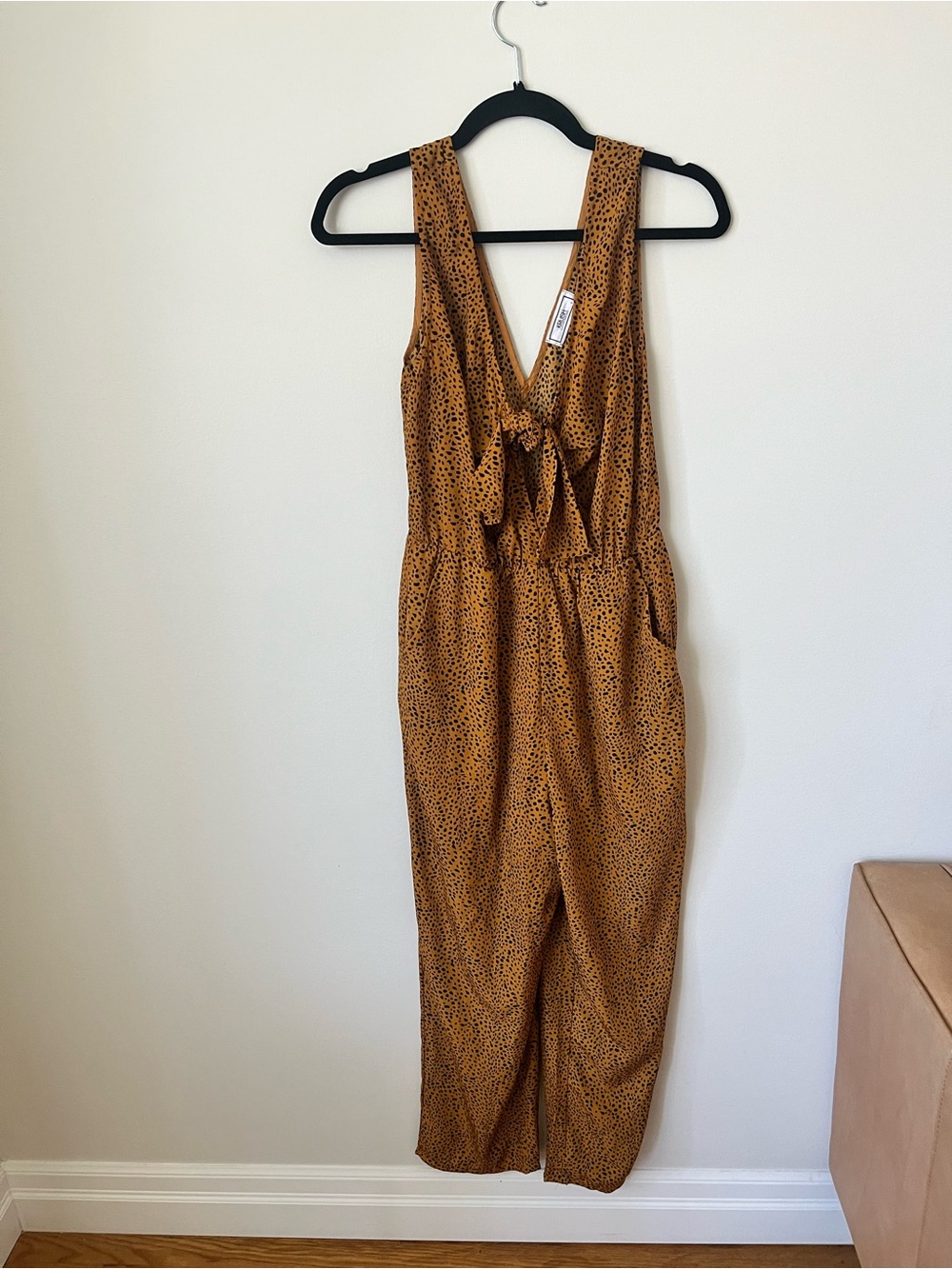 Women's Cheetah Print Jumpsuit - V-Neck Tie Front